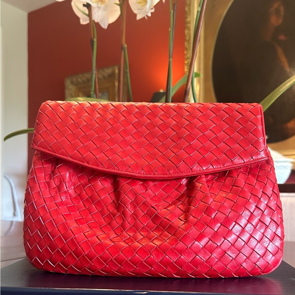Woven soft leather shoulder / clutch handbag